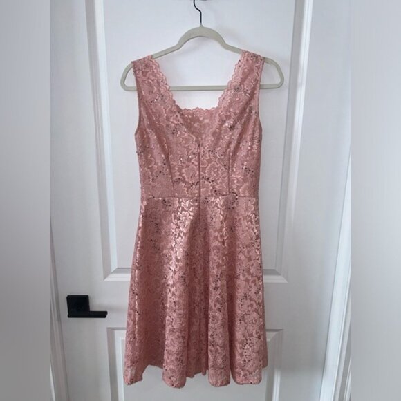 *3 for $10* CLEAROUT A-Line Pink Lace Midi Dress - Picture 5 of 9